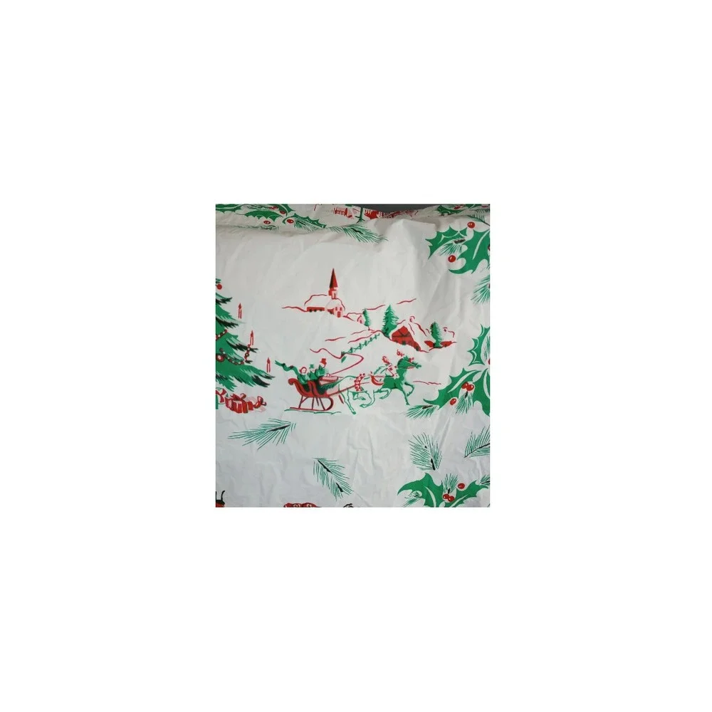 Vintage rare Christmas vinyl‎ plastic AOP Tablecloth EUC